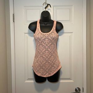 Orange Peach Paisley Sheer Tank Top Racerback Cute Feminine Comfy Casual S